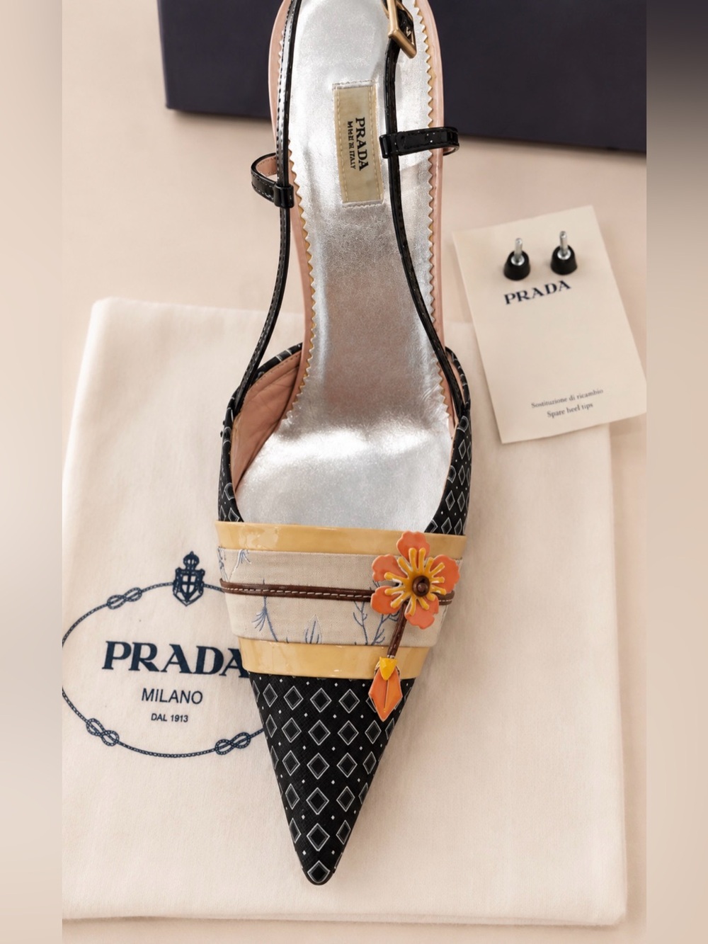 Prada Women’s Vintage Kimono Slingback Heels Size 40 Made in Italy Floral Rare - Picture 9 of 9